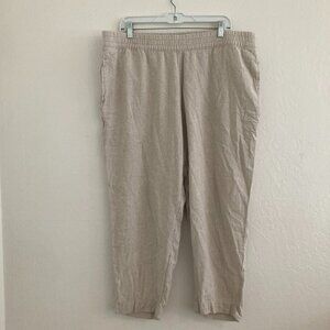 Old Navy Linen Blend Pull On Straight Cropped Pants Cream Beach Travel Coast XL
